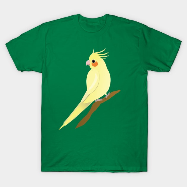 A yellow cockatiel perched on a branch T-Shirt by Bwiselizzy